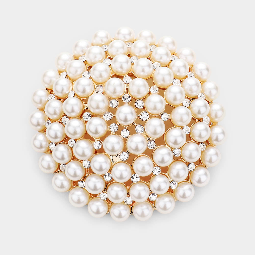 Madeline Love Gold Pearl Cluster Round Pin Brooch - Brooches