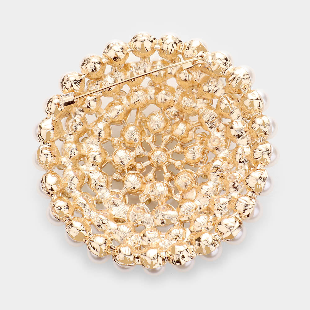 Madeline Love Gold Pearl Cluster Round Pin Brooch - Brooches - desc