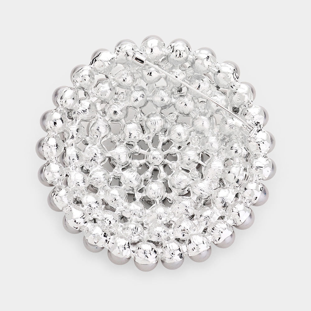 Madeline Love Rhodium, White Pearl Cluster Round Pin Brooch - Brooches - desc