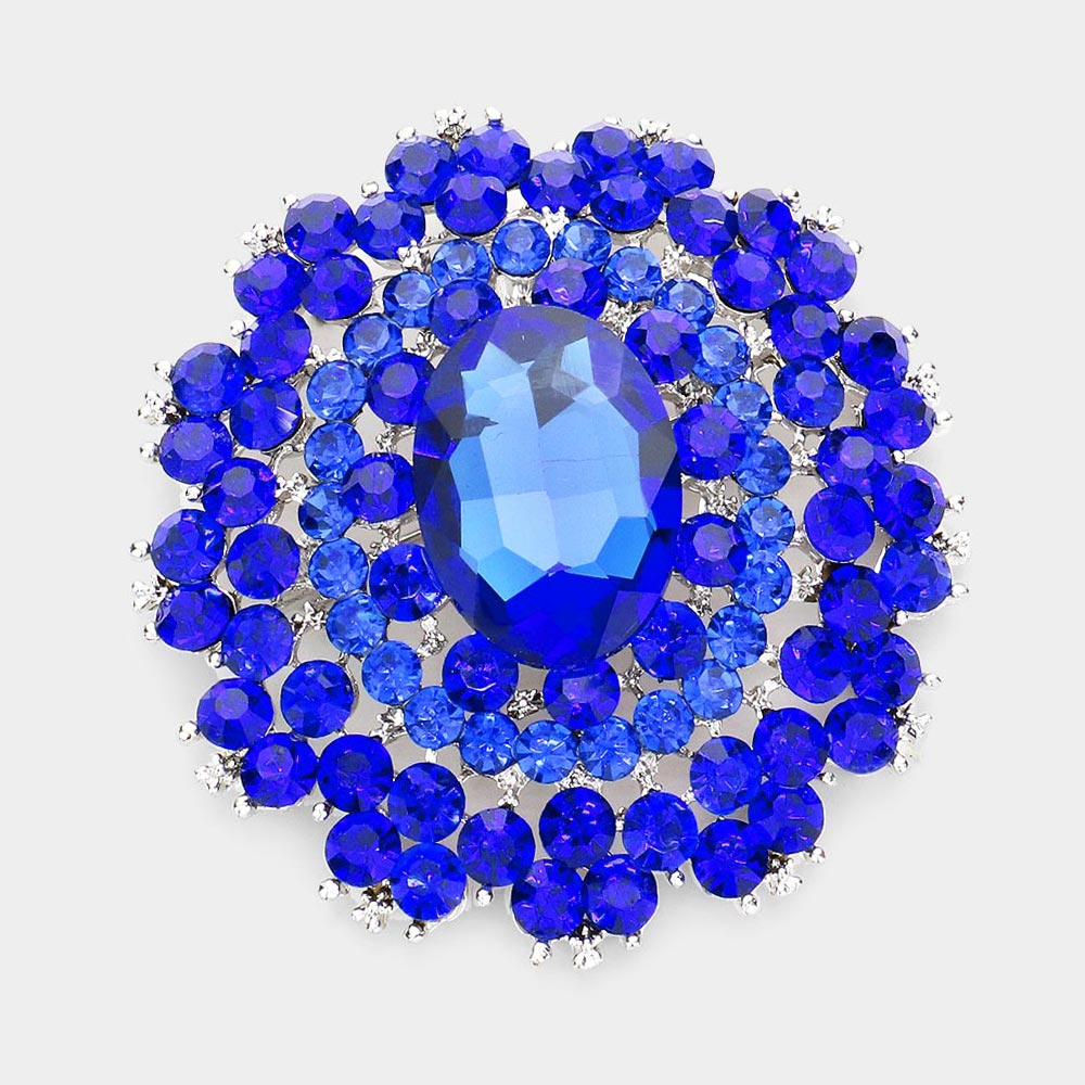 Madeline Love Blue Oval Stone Centered Pin Brooch - Brooches