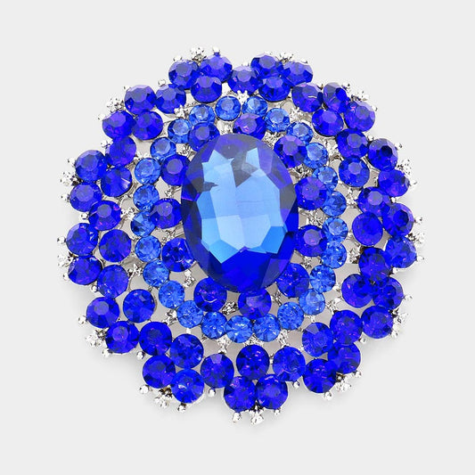 Madeline Love Blue Oval Stone Centered Pin Brooch - Brooches