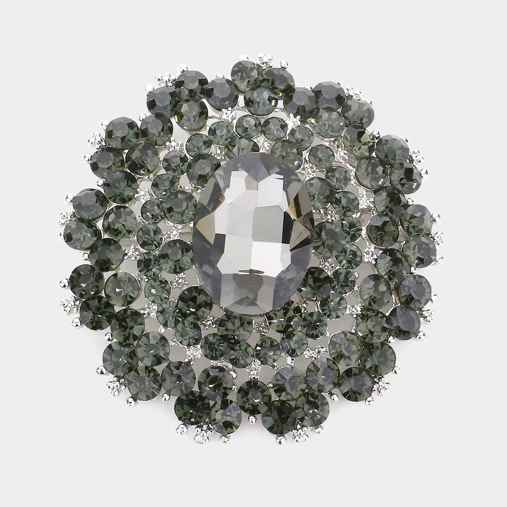 Madeline Love Black Diamond Oval Stone Centered Pin Brooch - Brooches
