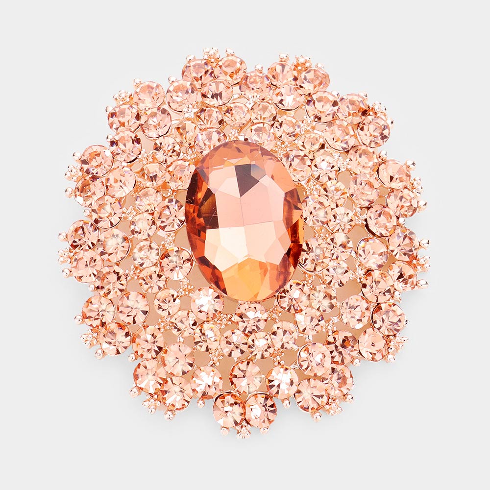 Madeline Love Peach Oval Stone Centered Pin Brooch - Brooches