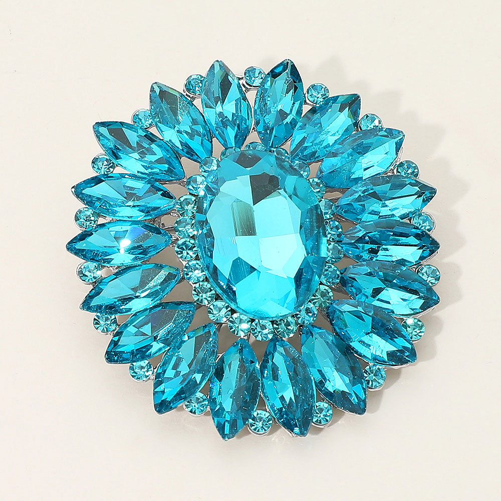 Madeline Love AB, Blue Marquise Crystal Statement Flower Pin Brooch - Brooches