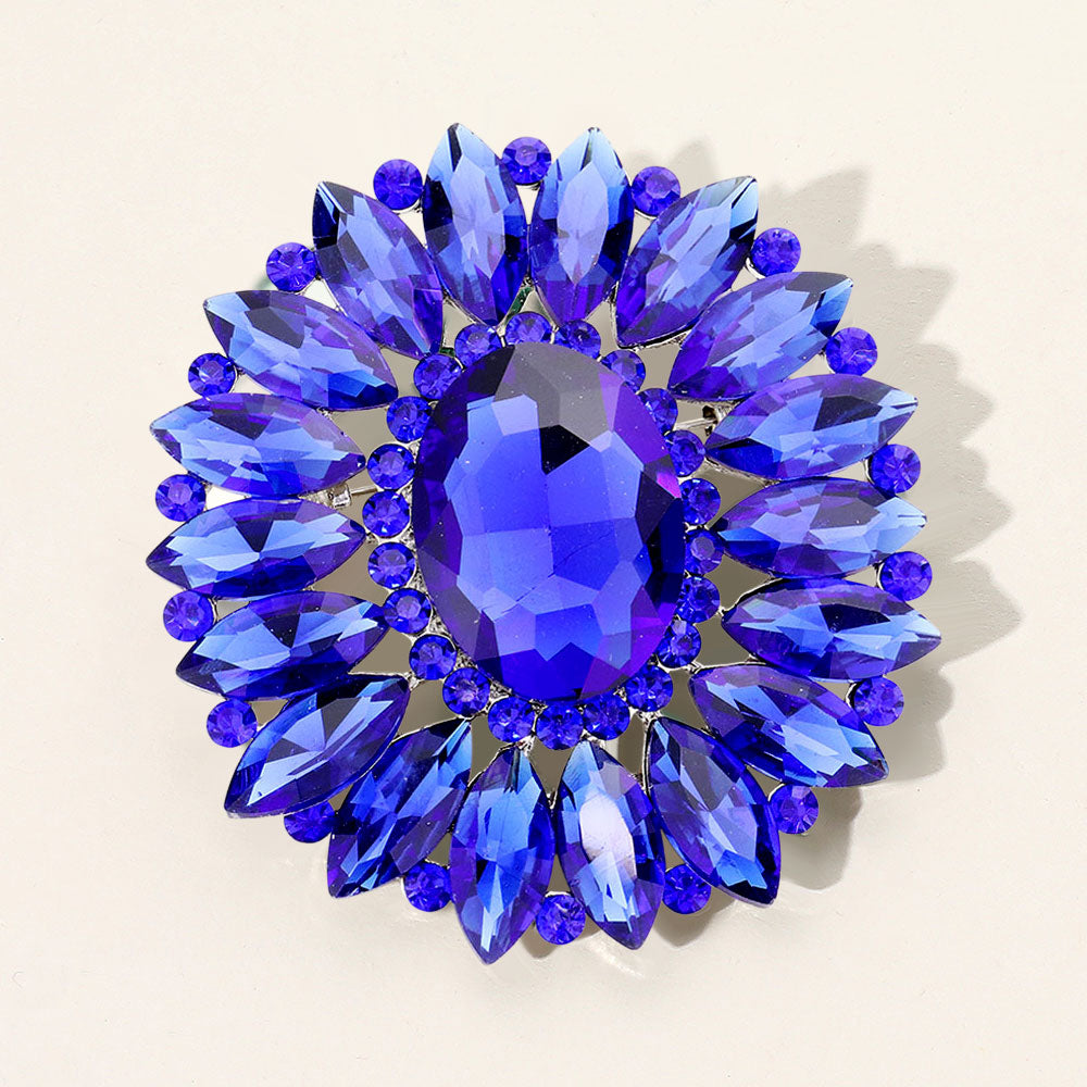 Madeline Love Blue Marquise Crystal Statement Flower Pin Brooch - Brooches