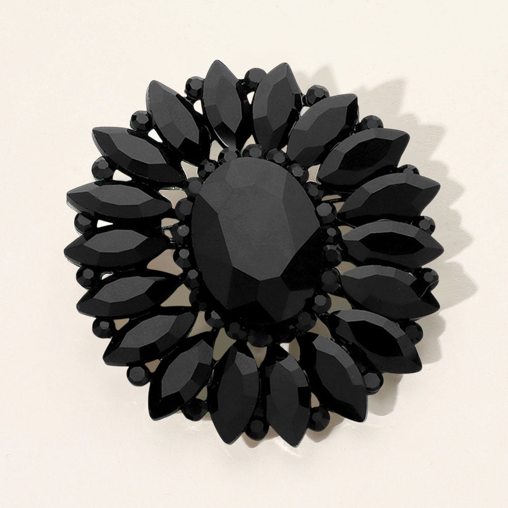 Madeline Love Jet Black Marquise Crystal Statement Flower Pin Brooch - Brooches