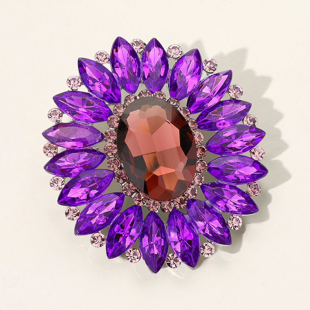 Madeline Love Purple Marquise Crystal Statement Flower Pin Brooch - Brooches