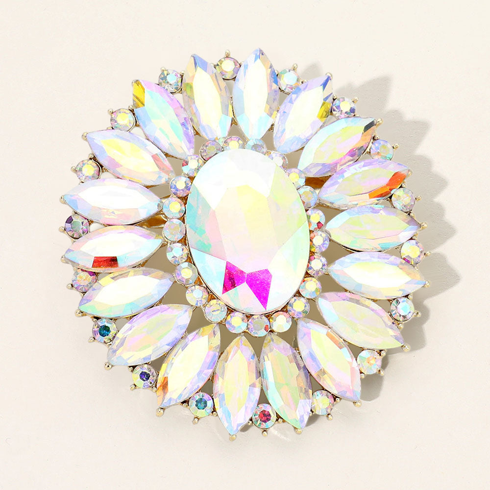 Madeline Love AB, Gold Marquise Crystal Statement Flower Pin Brooch - Brooches