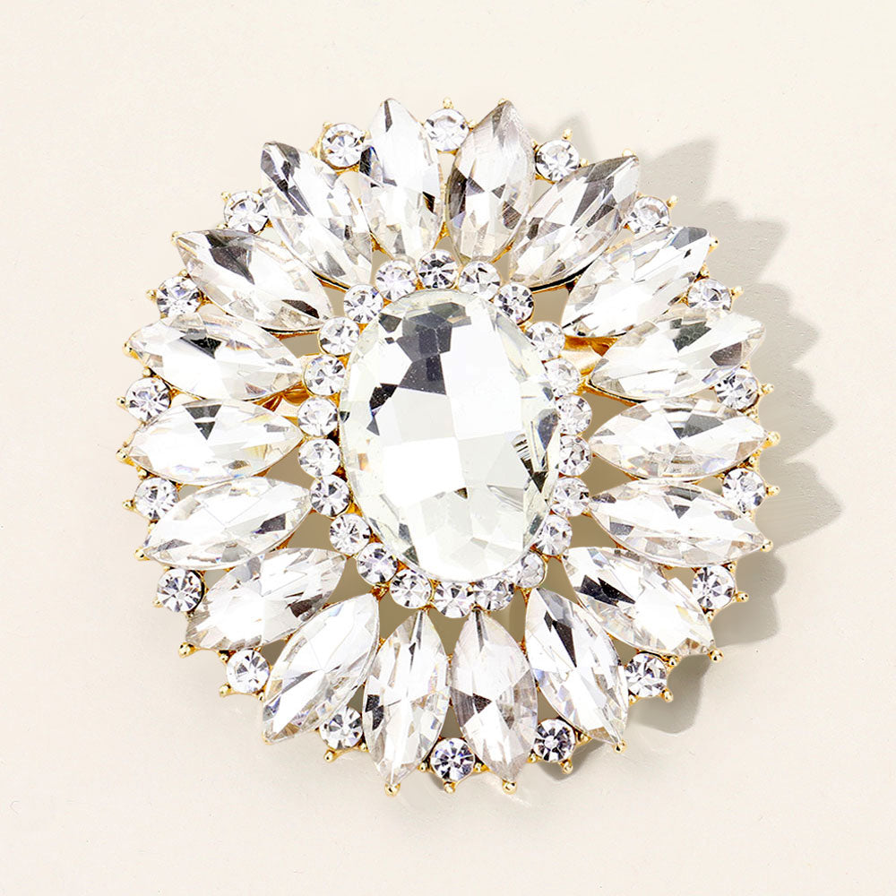 Madeline Love Gold Marquise Crystal Statement Flower Pin Brooch - Brooches