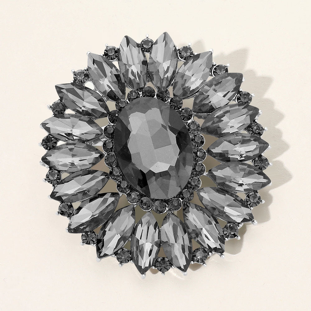 Madeline Love Black Marquise Crystal Statement Flower Pin Brooch - Brooches