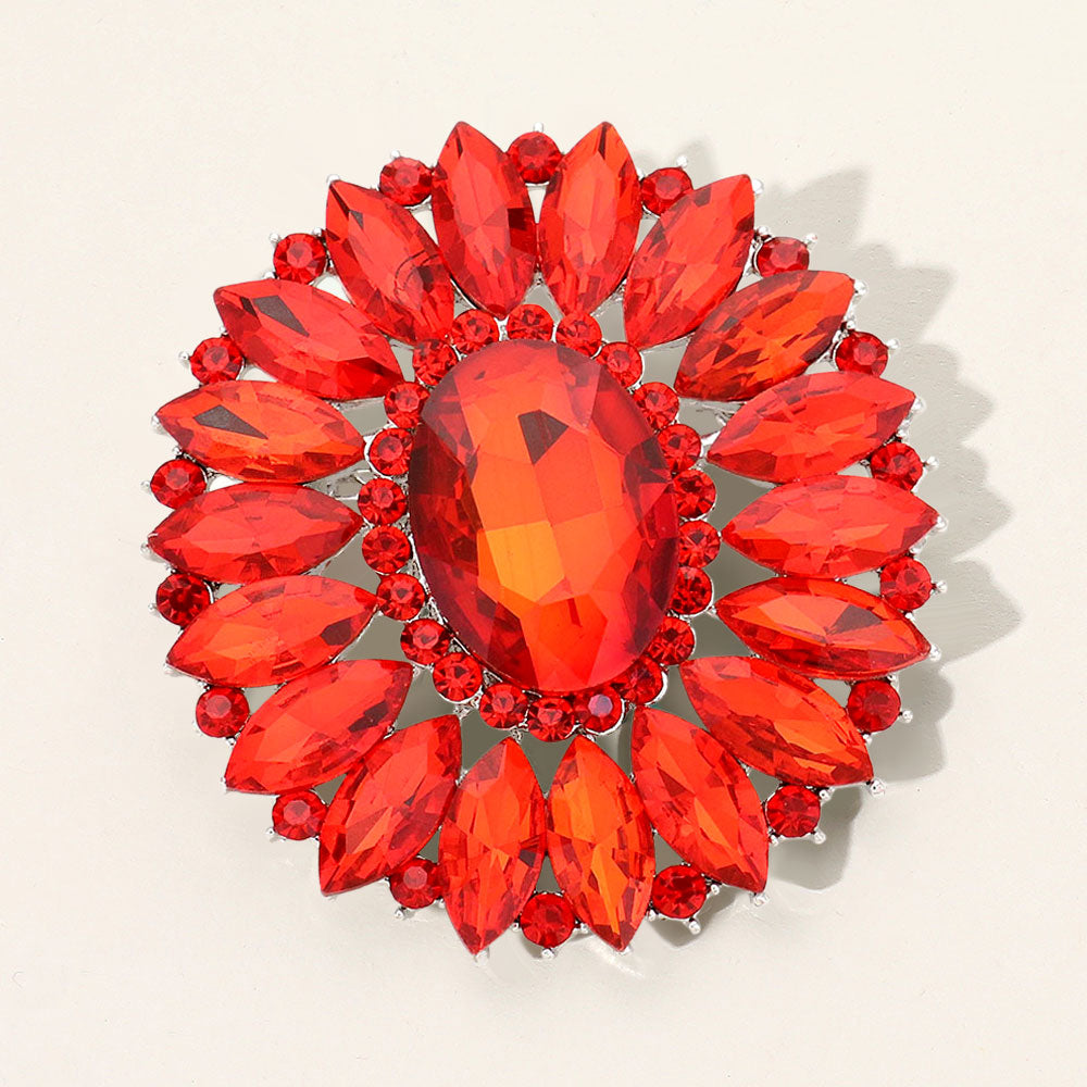 Madeline Love Red Marquise Crystal Statement Flower Pin Brooch - Brooches