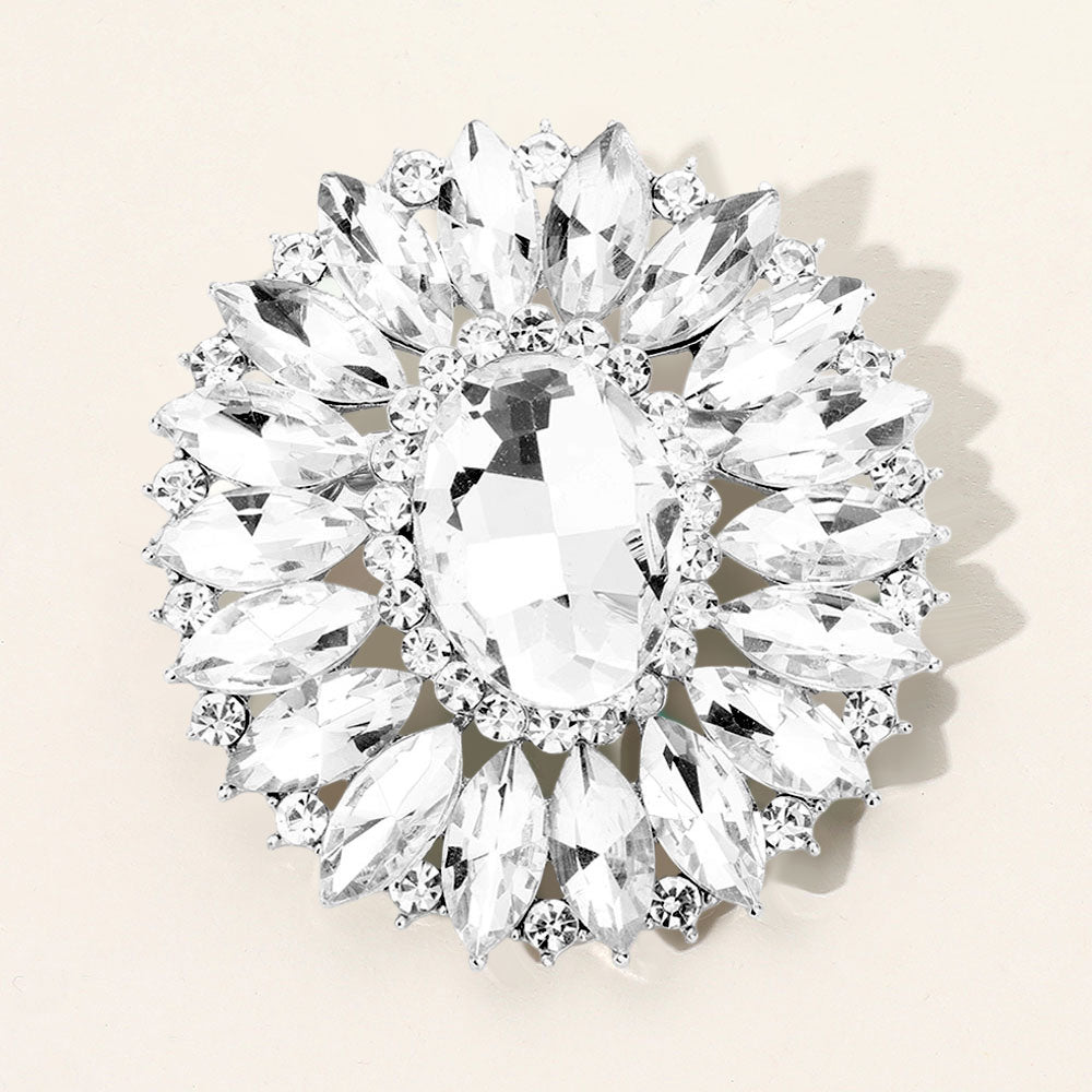 Madeline Love Silver Marquise Crystal Statement Flower Pin Brooch - Brooches
