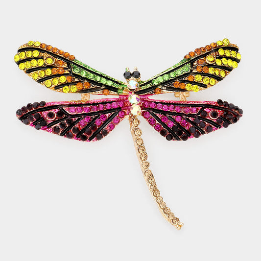 Madeline Love Multi Stone Embellished Metal Dragonfly Pin Brooch - Brooches