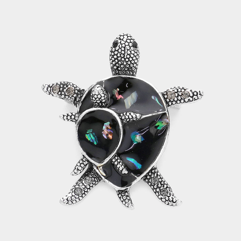 Madeline Love Black Enamel Turtle Pin Brooch - Brooches