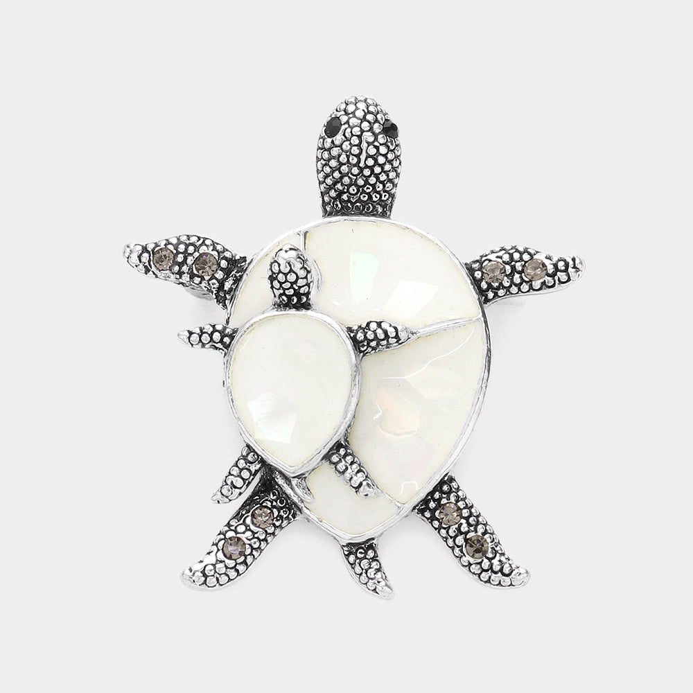 Madeline Love White Enamel Turtle Pin Brooch - Brooches