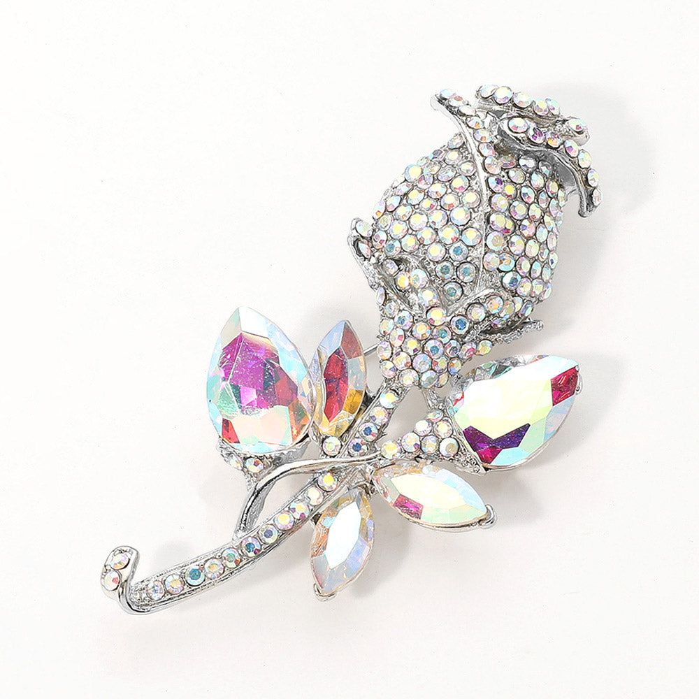 Madeline Love AB Multi Stone Embellished Metal Tulip Flower Pin Brooch - Brooches