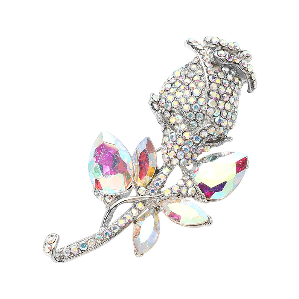 Madeline Love AB Multi Stone Embellished Metal Tulip Flower Pin Brooch - Brooches - desc