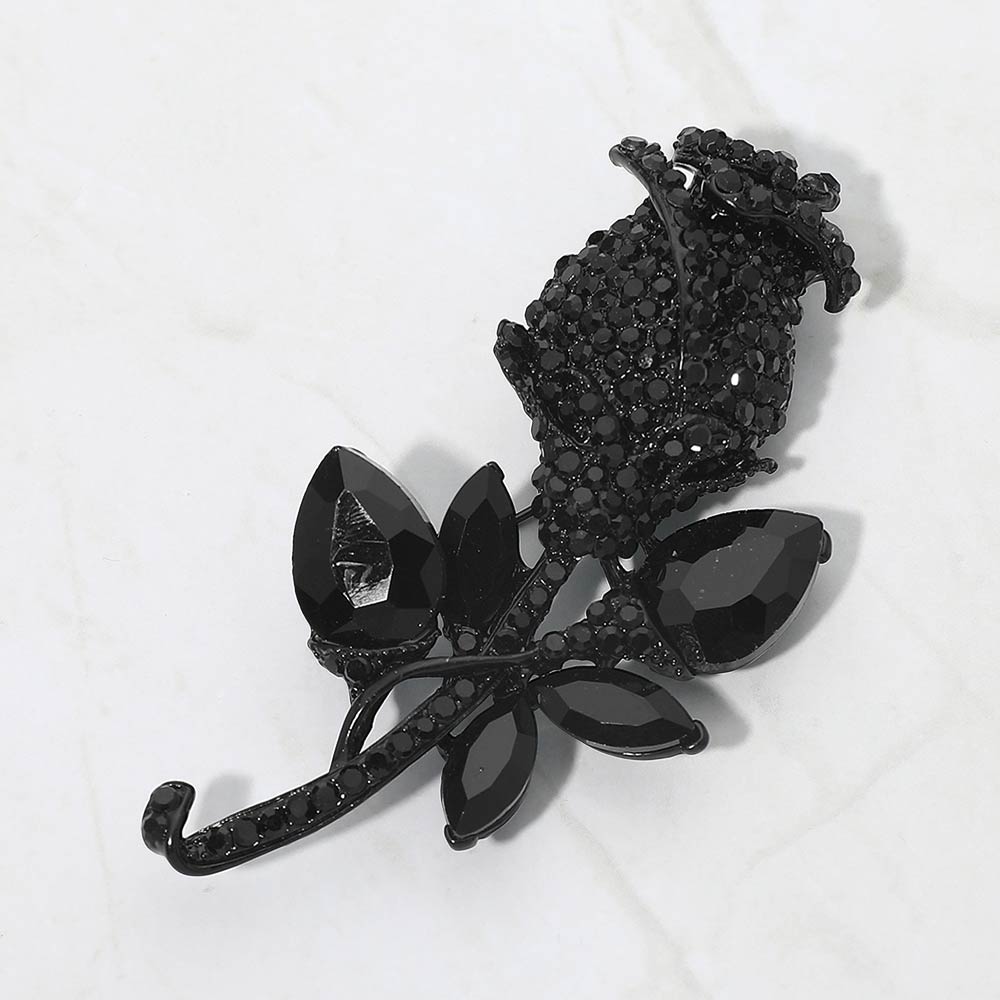 Madeline Love Hematite, Jet Black Multi Stone Embellished Metal Tulip Flower Pin Brooch - Brooches