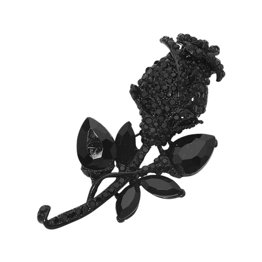 Madeline Love Hematite, Jet Black Multi Stone Embellished Metal Tulip Flower Pin Brooch - Brooches - desc