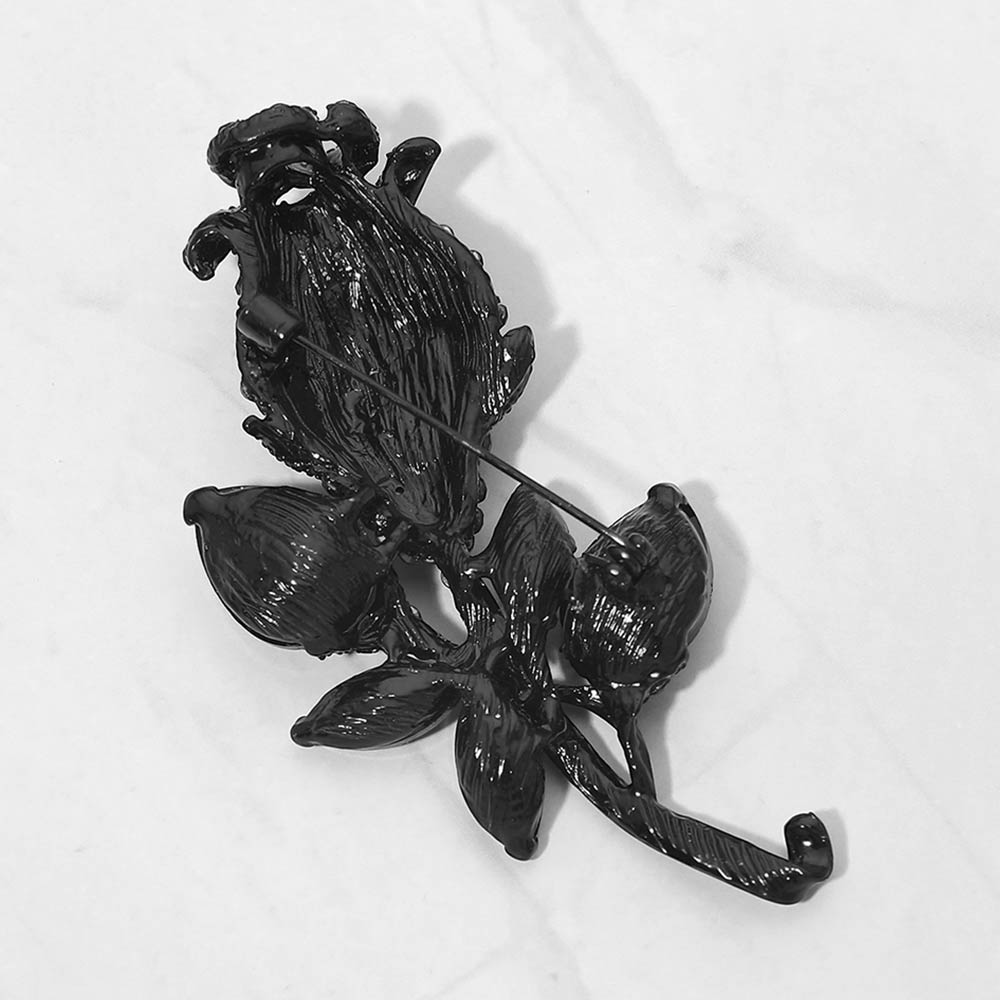 Madeline Love Hematite, Jet Black Multi Stone Embellished Metal Tulip Flower Pin Brooch - Brooches - extra
