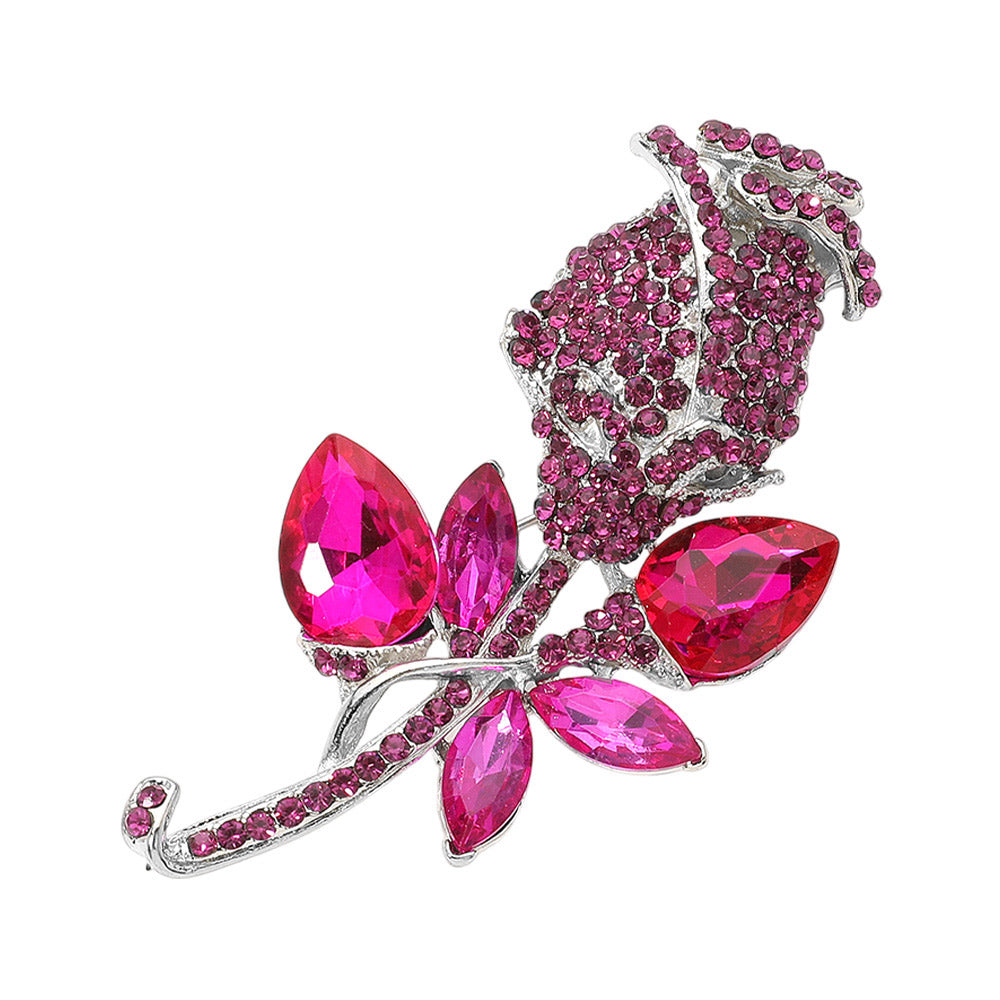 Madeline Love Fuchsia Multi Stone Embellished Metal Tulip Flower Pin Brooch - Brooches - desc