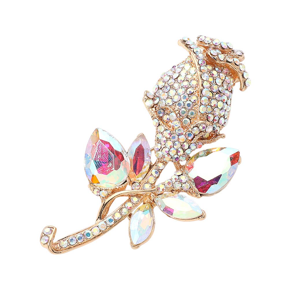 Madeline Love AB, Gold Multi Stone Embellished Metal Tulip Flower Pin Brooch - Brooches - desc