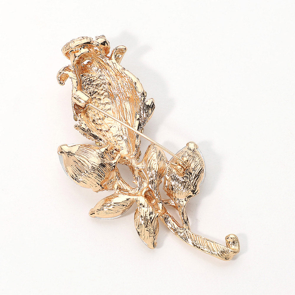 Madeline Love AB, Gold Multi Stone Embellished Metal Tulip Flower Pin Brooch - Brooches - extra
