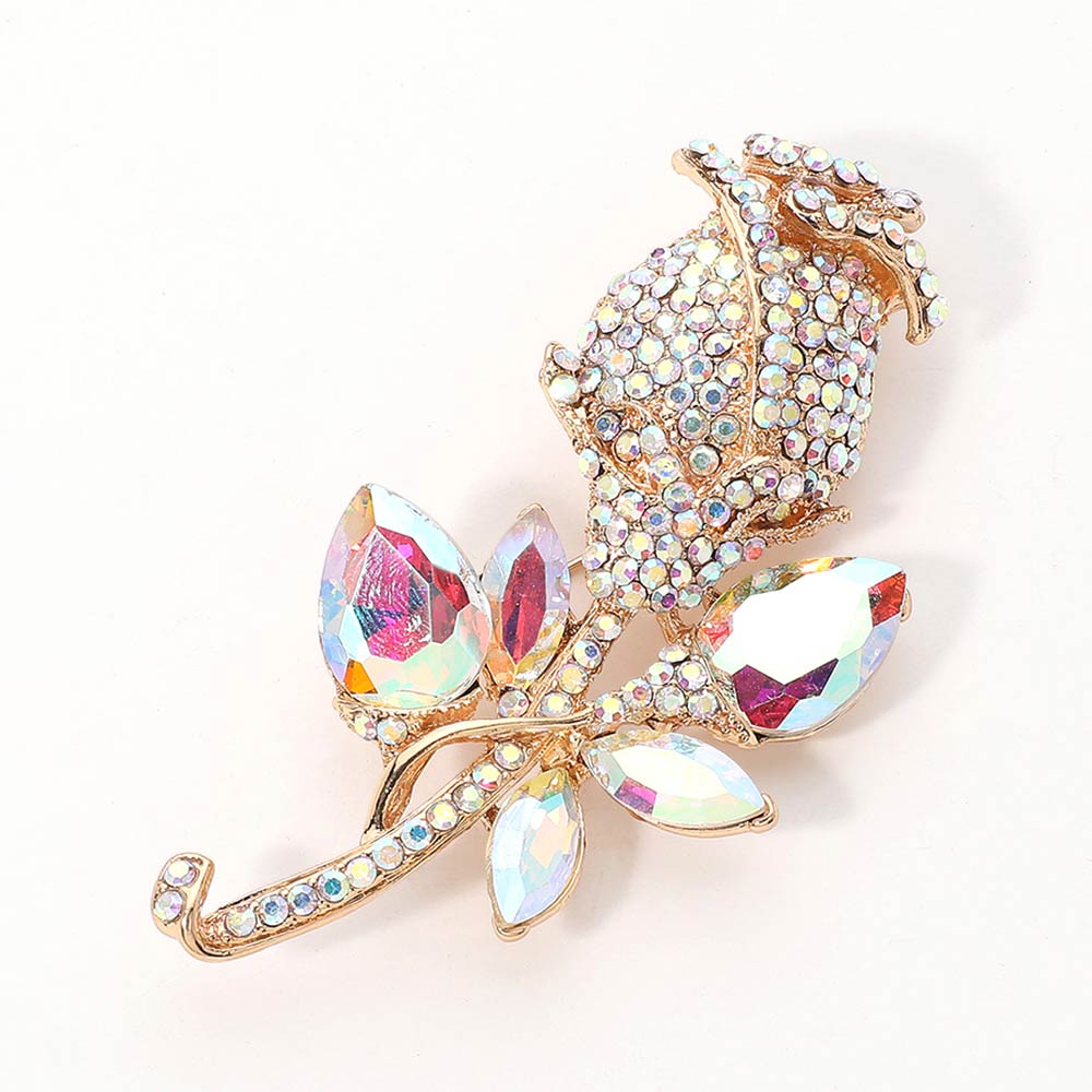 Madeline Love AB, Gold Multi Stone Embellished Metal Tulip Flower Pin Brooch - Brooches