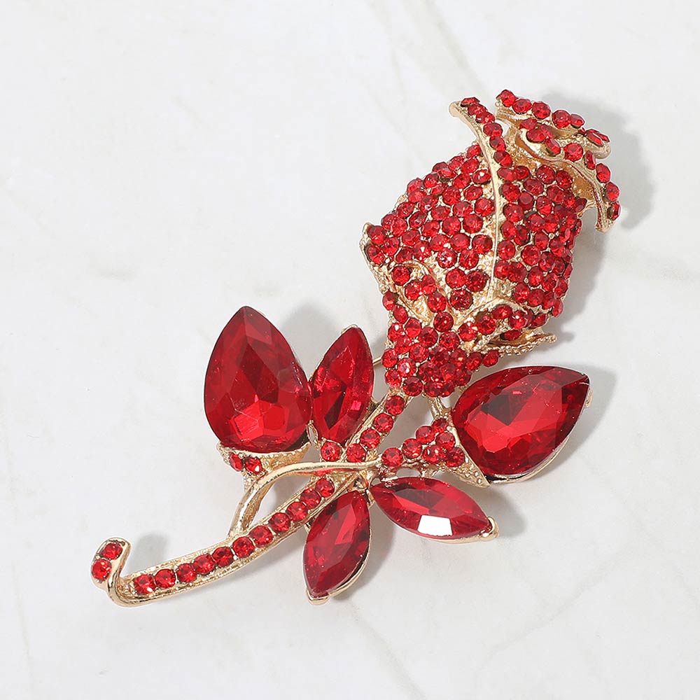Madeline Love Gold, Red Multi Stone Embellished Metal Tulip Flower Pin Brooch - Brooches