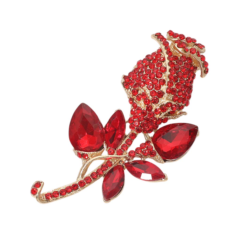 Madeline Love Gold, Red Multi Stone Embellished Metal Tulip Flower Pin Brooch - Brooches - desc