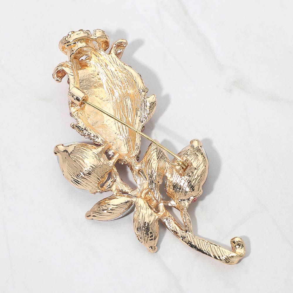 Madeline Love Gold, Red Multi Stone Embellished Metal Tulip Flower Pin Brooch - Brooches - extra