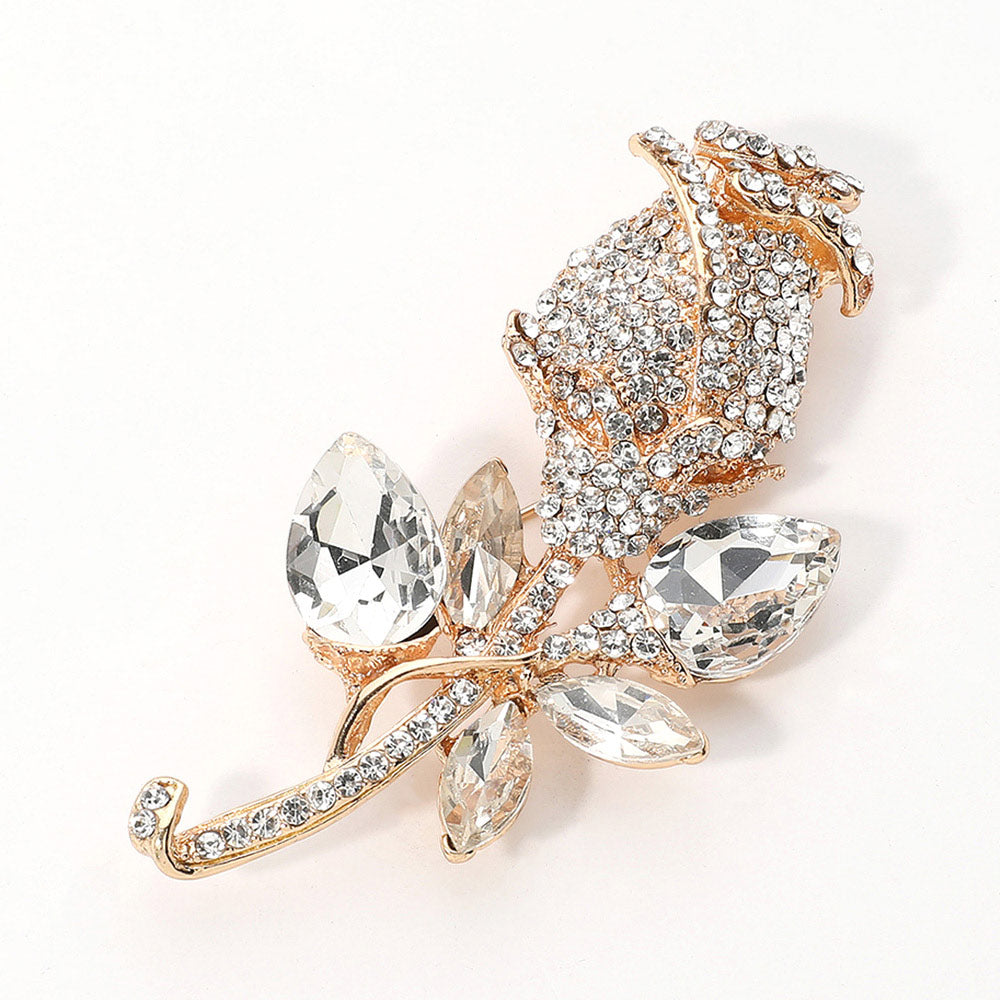 Madeline Love Gold Multi Stone Embellished Metal Tulip Flower Pin Brooch - Brooches