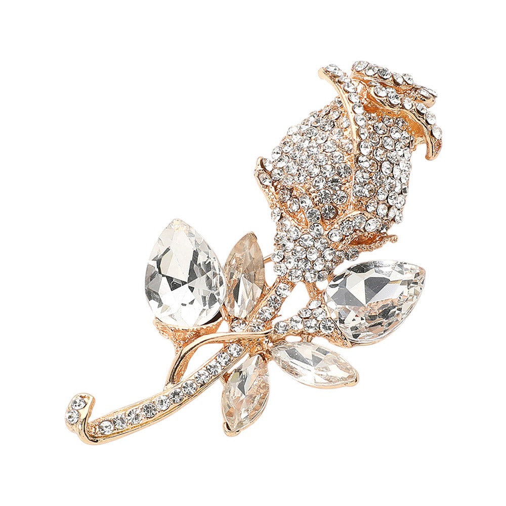 Madeline Love Gold Multi Stone Embellished Metal Tulip Flower Pin Brooch - Brooches - desc