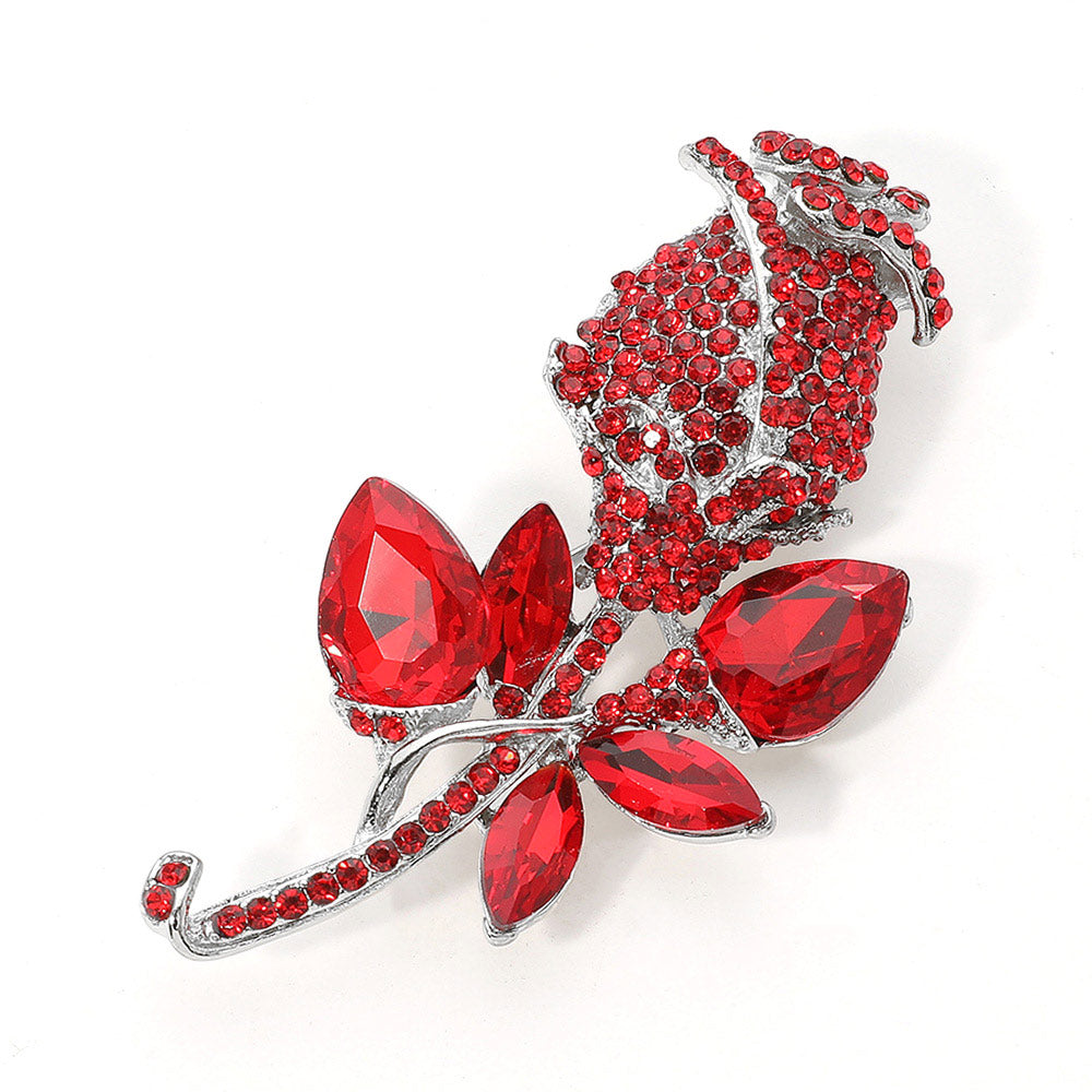 Madeline Love Red Multi Stone Embellished Metal Tulip Flower Pin Brooch - Brooches