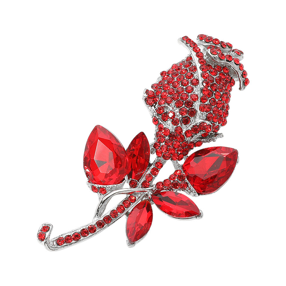 Madeline Love Red Multi Stone Embellished Metal Tulip Flower Pin Brooch - Brooches - desc