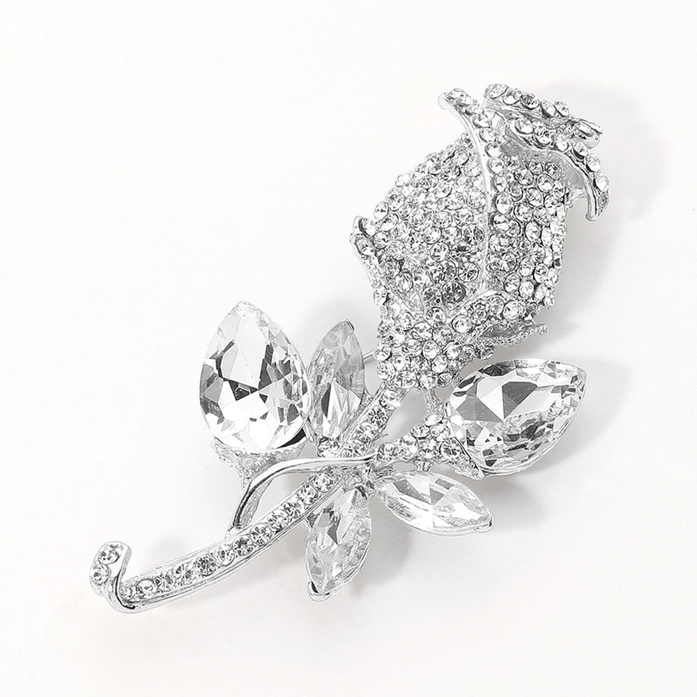 Madeline Love Silver Multi Stone Embellished Metal Tulip Flower Pin Brooch - Brooches