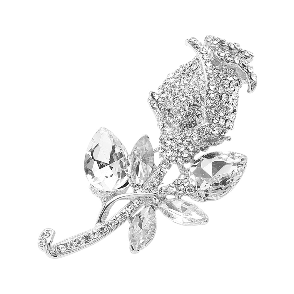 Madeline Love Silver Multi Stone Embellished Metal Tulip Flower Pin Brooch - Brooches - desc
