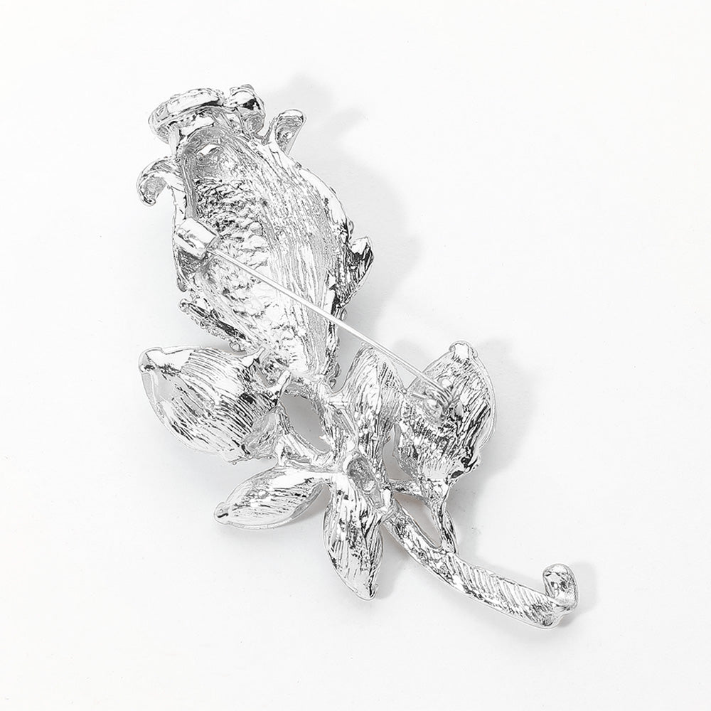 Madeline Love Silver Multi Stone Embellished Metal Tulip Flower Pin Brooch - Brooches - extra