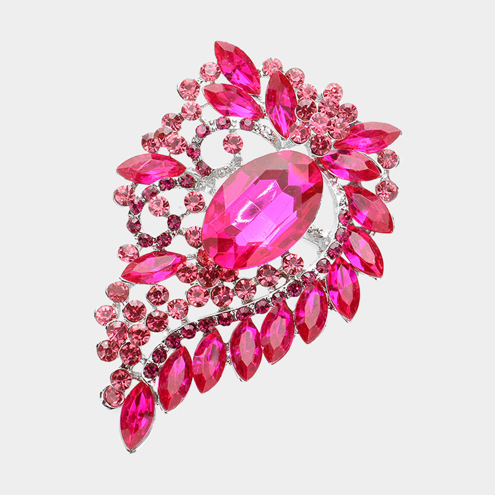 Madeline Love Fuchsia Oval Stone Accented Bouquet Pin Brooch Pendant - Brooches