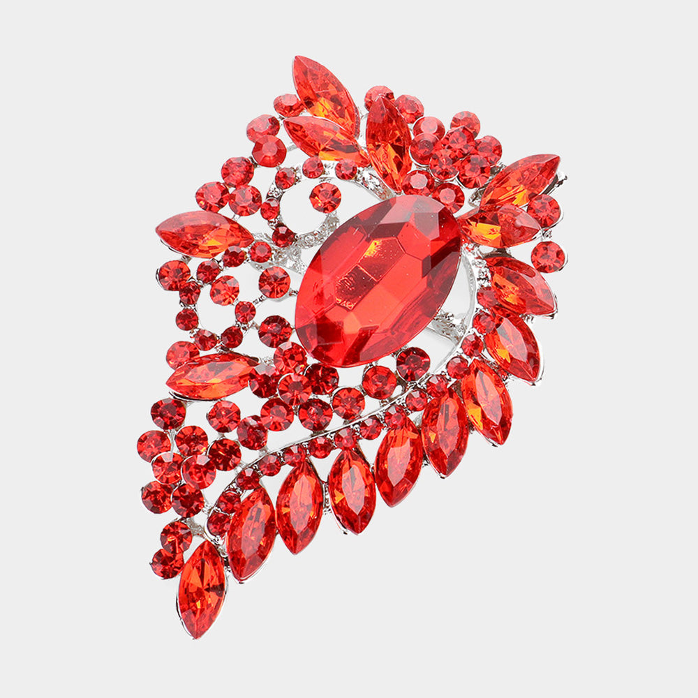 Madeline Love Red Oval Stone Accented Bouquet Pin Brooch Pendant - Brooches