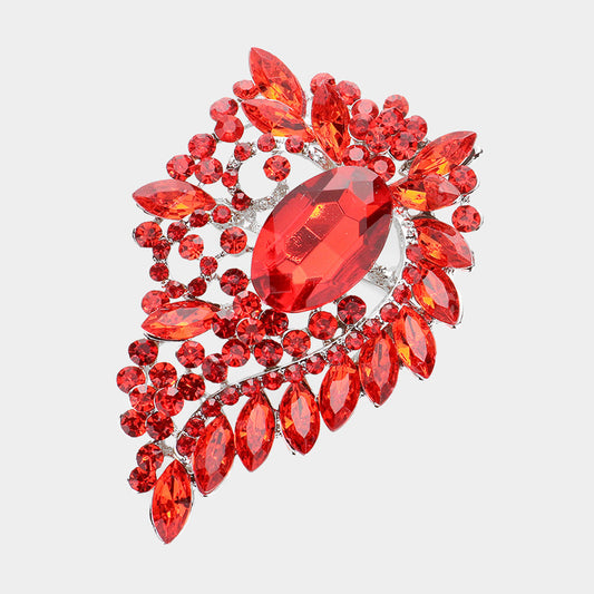 Madeline Love Red Oval Stone Accented Bouquet Pin Brooch Pendant - Brooches