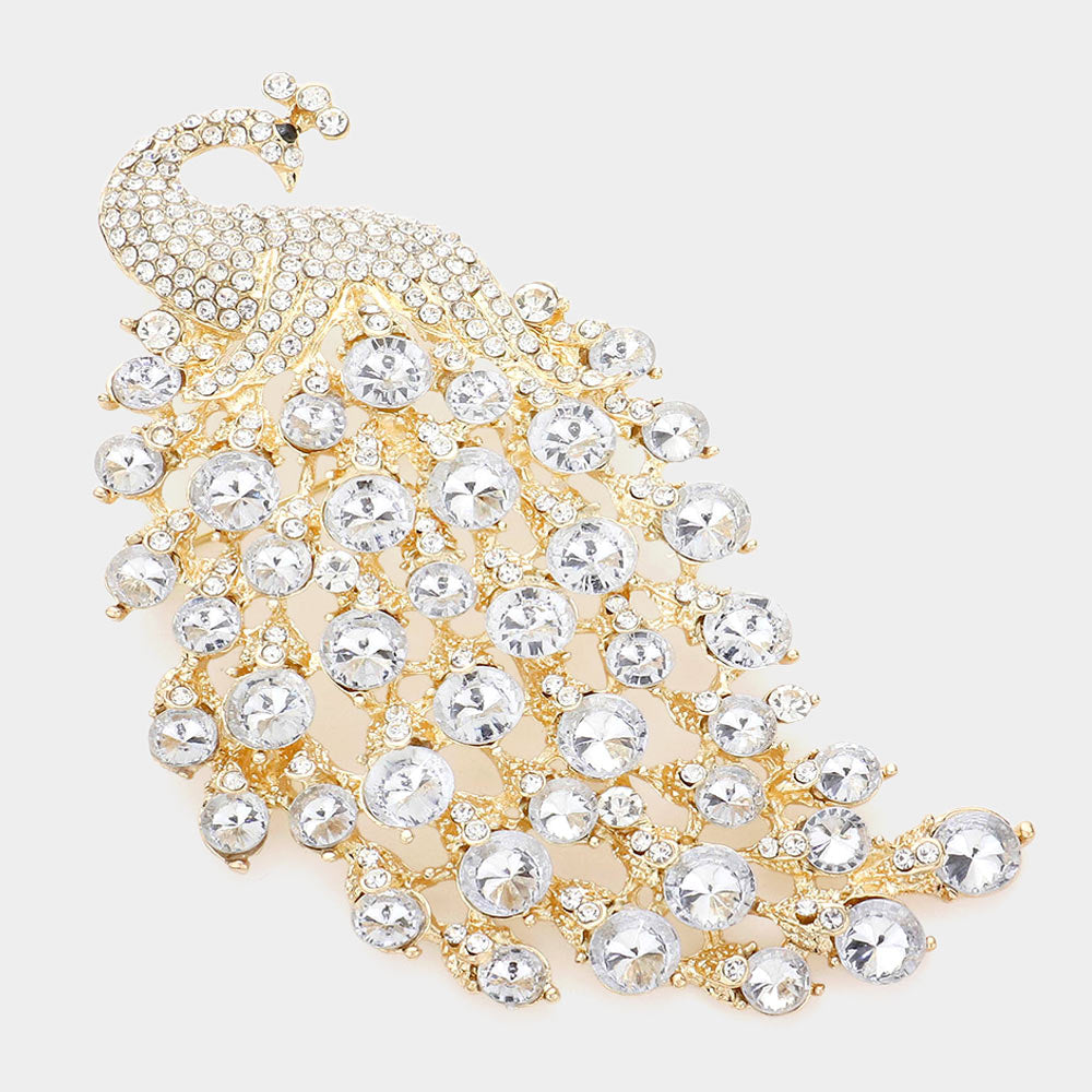 Madeline Love Gold Bubble Stone Cluster Peacock Pin Brooch