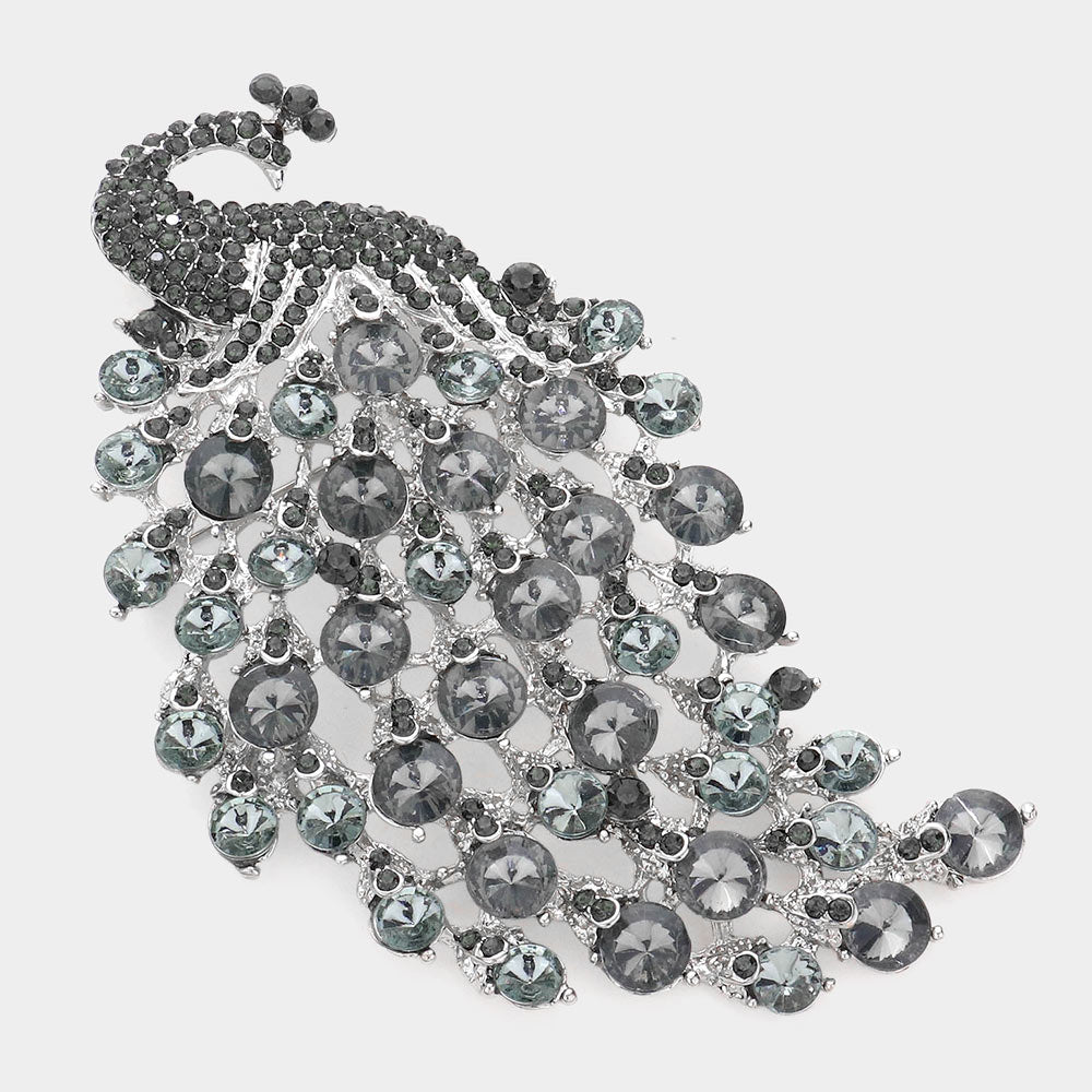 Madeline Love Black Diamond Bubble Stone Cluster Peacock Pin Brooch