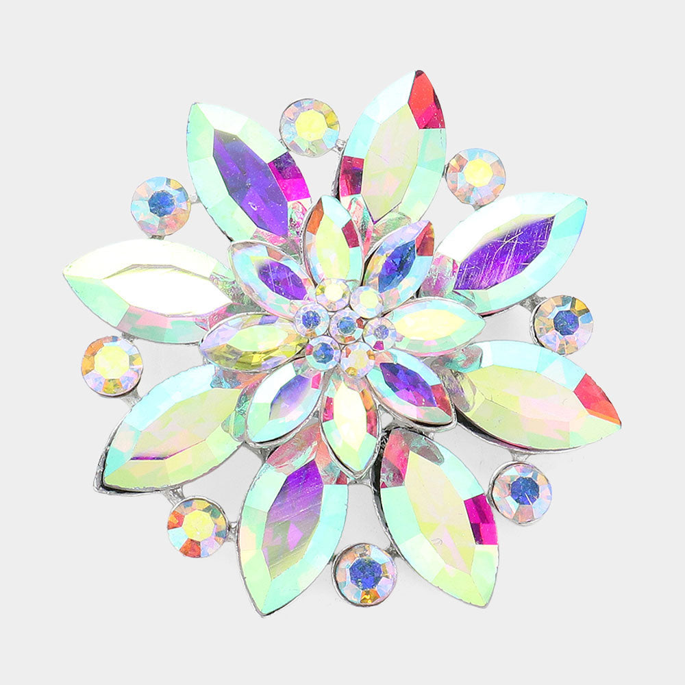Madeline Love AB Marquise Stone Accented Flower Pin Brooch - Brooches