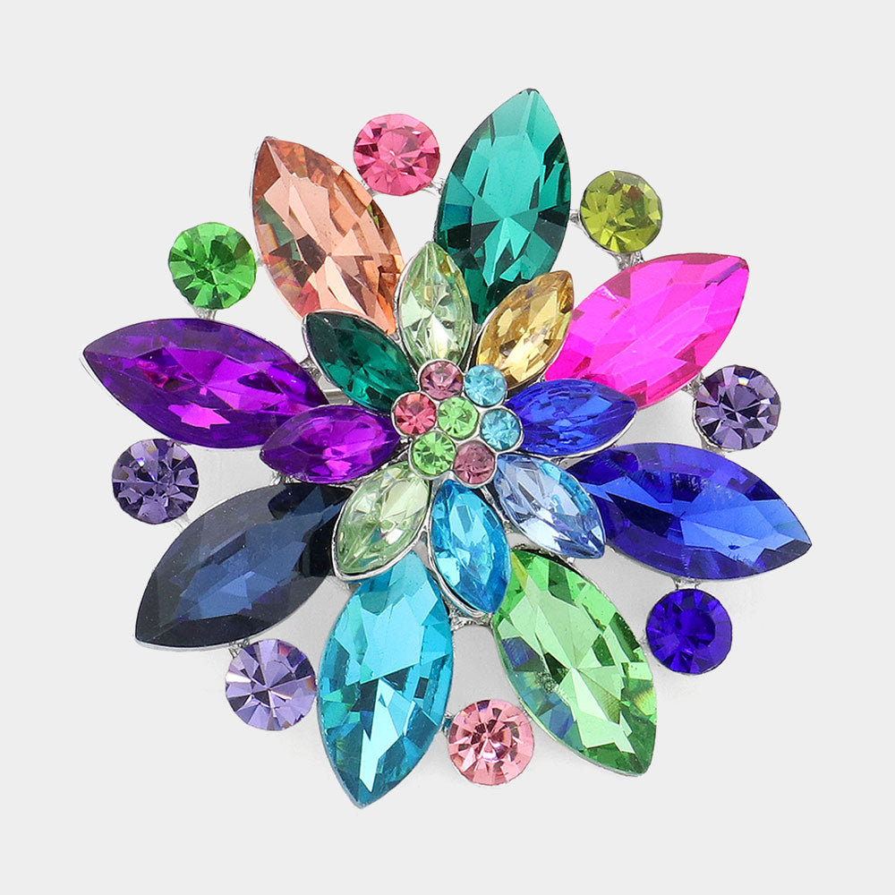 Madeline Love Multi Marquise Stone Accented Flower Pin Brooch - Brooches
