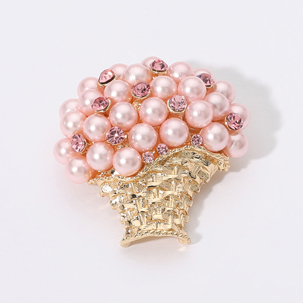 Madeline Love Gold, Pink Pearl Bouquet Pin Brooch - Brooches