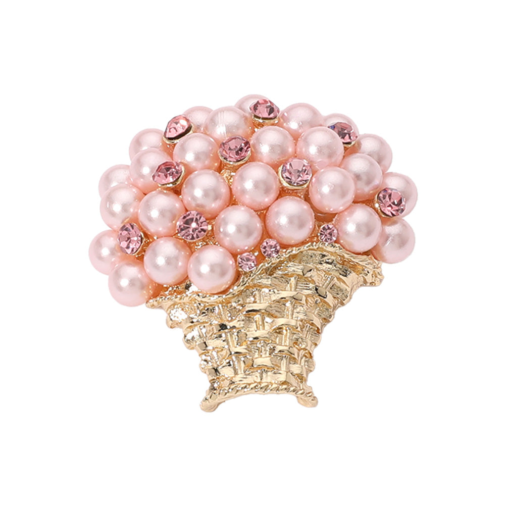 Madeline Love Gold, Pink Pearl Bouquet Pin Brooch - Brooches - desc