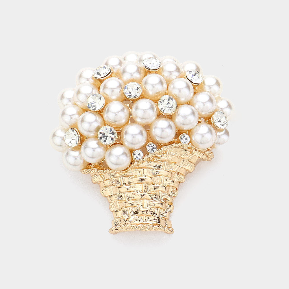 Madeline Love Gold Pearl Bouquet Pin Brooch - Brooches