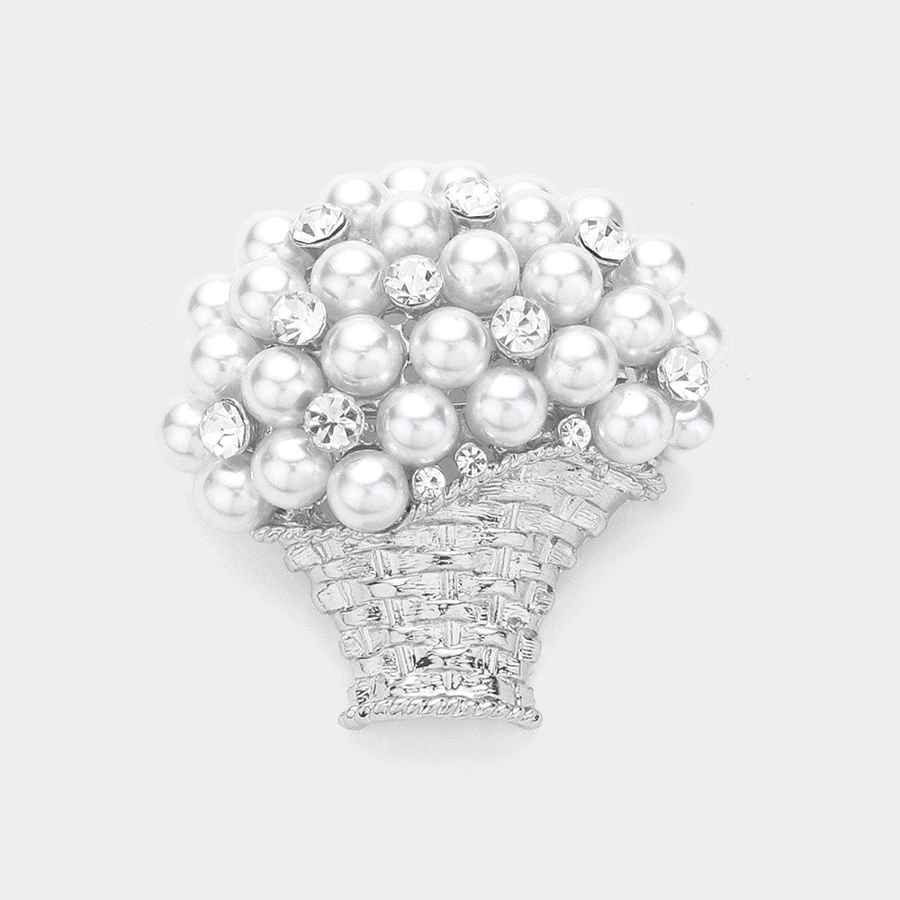 Madeline Love Silver Pearl Bouquet Pin Brooch - Brooches