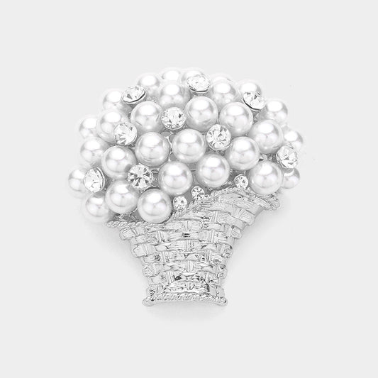 Madeline Love Silver Pearl Bouquet Pin Brooch - Brooches